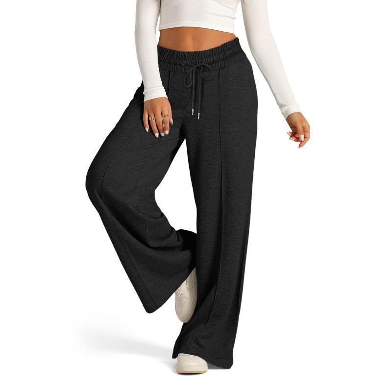Fashion Women Wide-leg Casual Long Pants Drawstring Loose Elegant Simple Trousers Female Spring Autumn Office Ladies Basic Solid Color Women Clothing