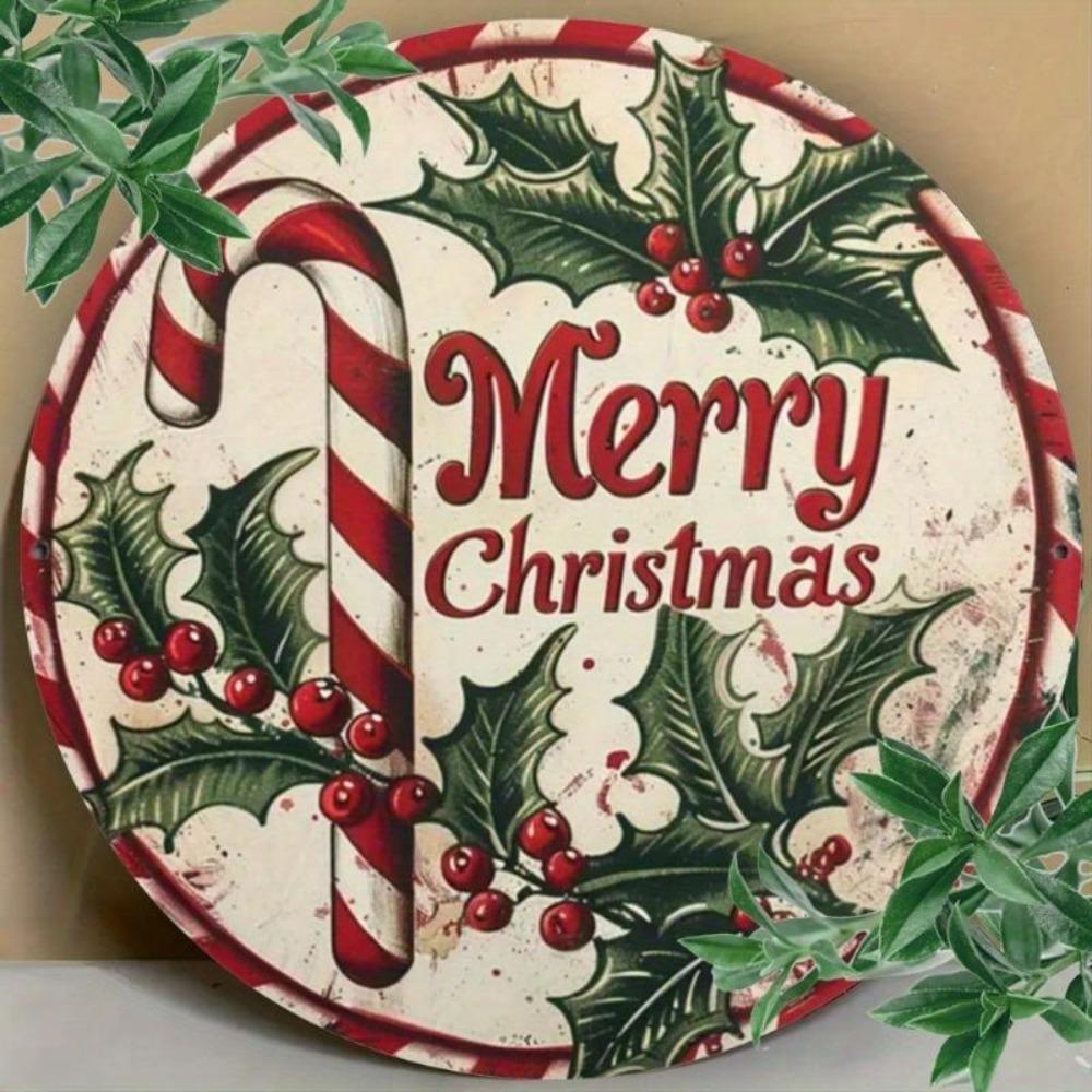 Vintage Christmas Metal Sign Candy Cane Holly Berry Decor Kitchen Wall Art Gift