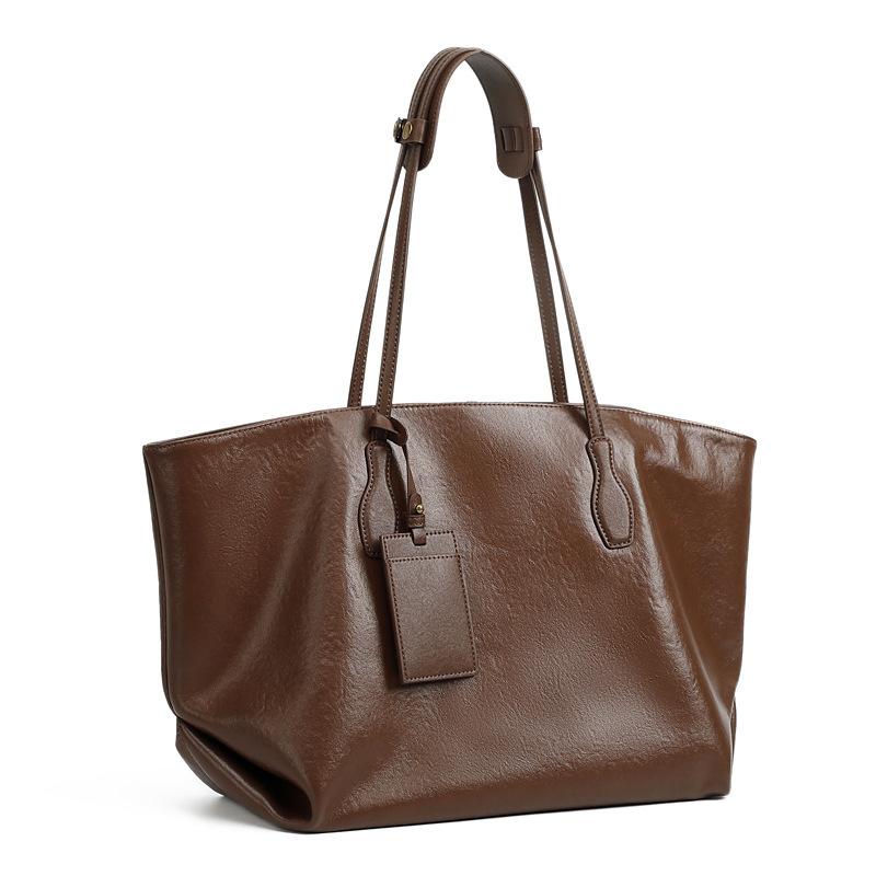 Top Layer Vegetable Tanned Leather Large Capacity Tote Bag Women'S Premium Texture Commuter Shoulder Bag Large Bag