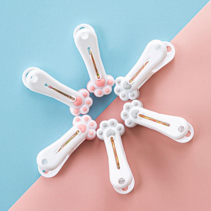 12Pcs/Lot Kawaii Cat Claw Clothes Pegs Plastic Metal Spring Clip Clothes Fix Pegs Socks Underwear Holder Laundry Accessories
