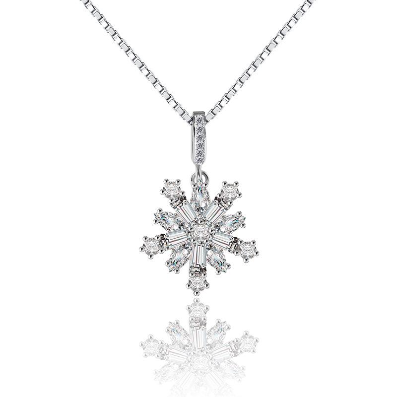 925 Sterling Silver Snowflake Pendant Clavicle Necklace - Christmas Jewelry Gift