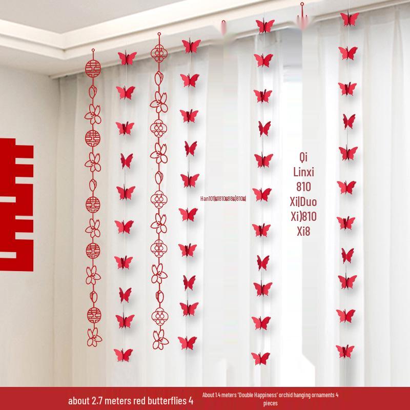 Butterfly Wedding Room Decor Set: Curtain Pendants & Pull-Flower Decorations for Bedroom & Living Room