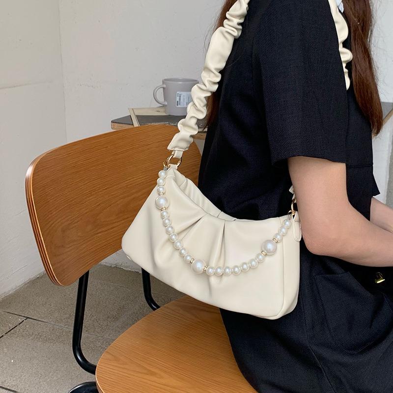 Sweet Wind Bag Female Solid Color Texture Underarm Bag Solid Color Pleated Cloud Bag Shoulder Chain Bag Female
