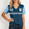 Women's Short Sleeve V-Neck T-Shirt with Soccer Flag Print for Casual Day Wear