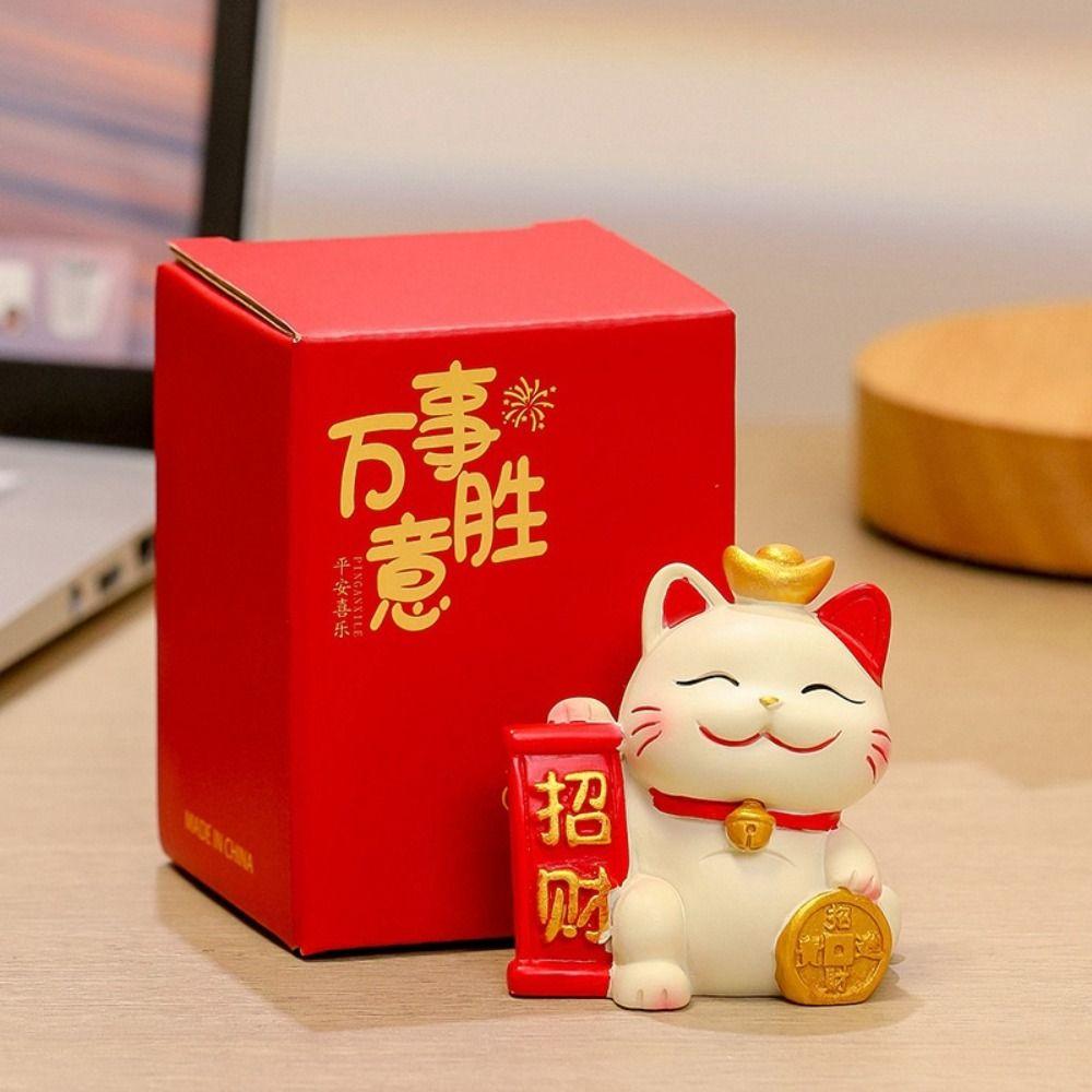 Resin Maneki Neko Miniature Figure Chinese Style Fortune Cat Car Interior Ornament  Spring Festival