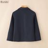ZANZEA Women Casual Turn Down Collar Solid Color 3/4 Sleeve Cardigan Blouse