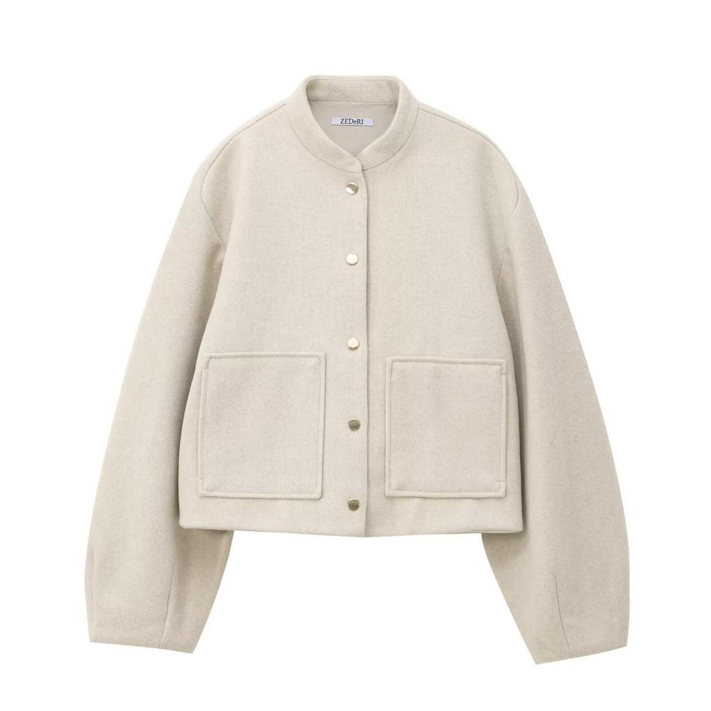 Ladies' Solid Color Fashionable Long Sleeved Button Jacket Jacket