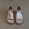 Sheepskin Version~ French Retro Platform Thick Heel Leather Sandals Women's Summer Simple Velcro Commuter Open-toed Roman Shoes