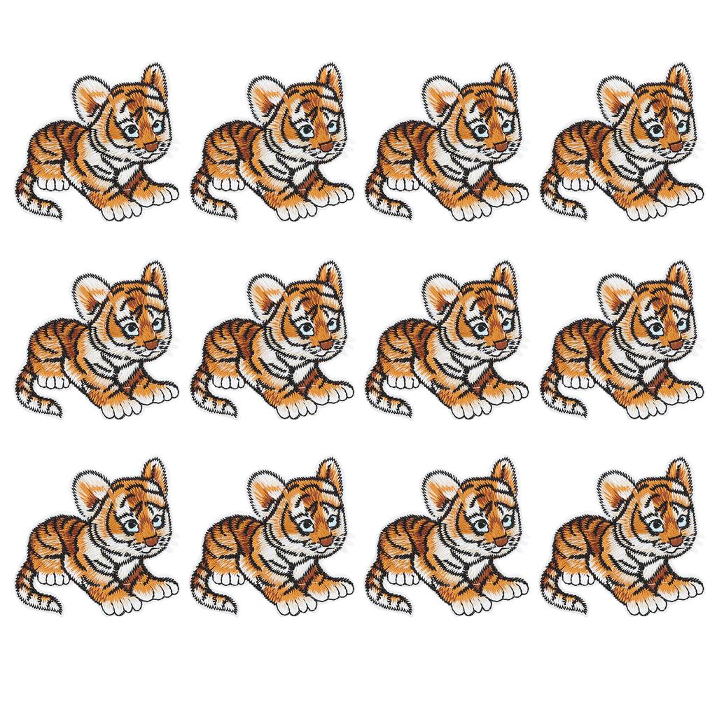 12Pcs Embroidery Cloth Stickers Tigerkin Pattern Patch for DIY Clothing Case Bag Decoration
