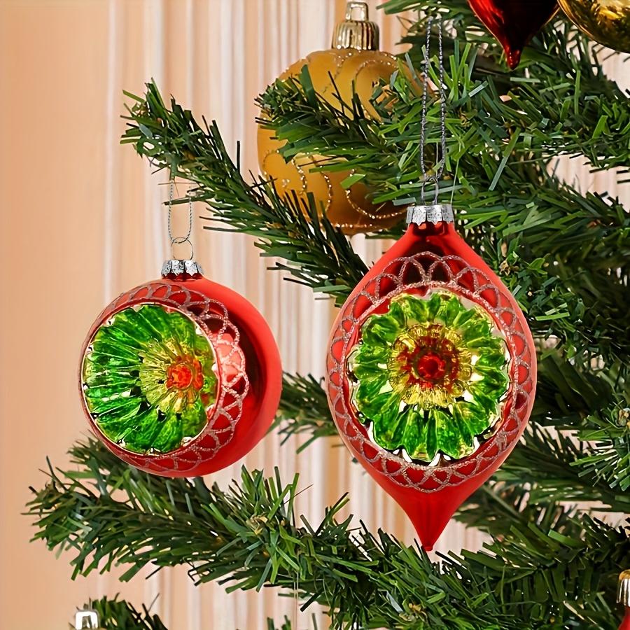 2pcs Elegant Double Pointed Glass Ball Ornaments with Floral Design Durable Hanging Christmas Tree Decorations for Festive Home Party Ambiance