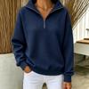 Women's Long Sleeve Zip-Up Sweatshirt with Stand Collar, Knit, Color, Loose Fit
