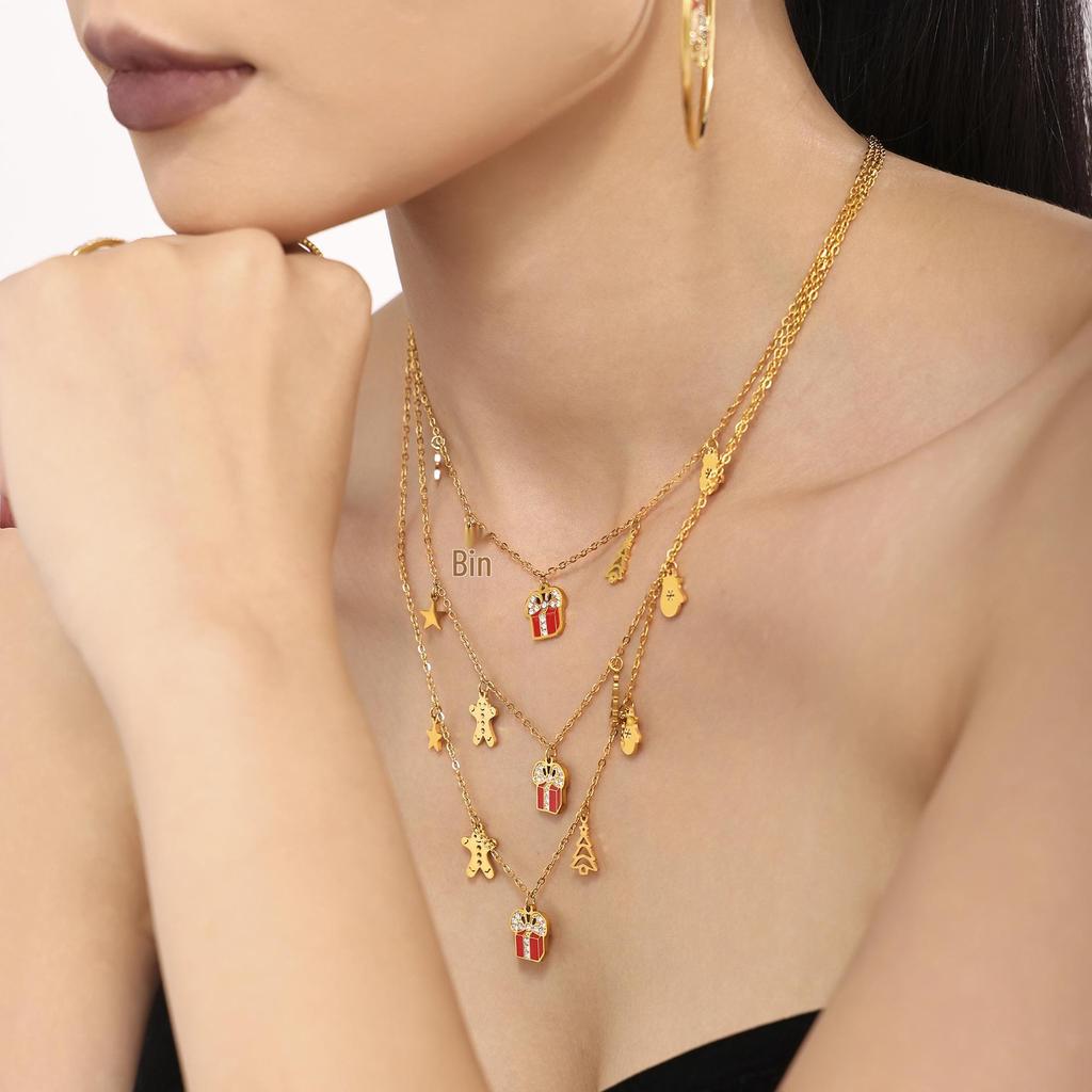 Mili Ins 18K Gold Plated Stainless Steel Geometric Pendant Necklace with Enamel Glaze - Christmas Gift