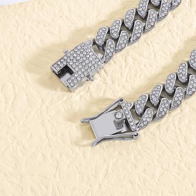 Men Link Chain Set Rhinestones Jewelry Fashion Necklace and Bracelet Alloy Texture Present for Fashion Enthusiasts