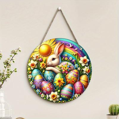 Decoración colgante de pared de madera de conejo 2D plano de 20 cm Feliz Día de San Valentín - globo de coche Colgante de madera festivo universal, Decoración para el hogar Señal de bienvenida Fiesta