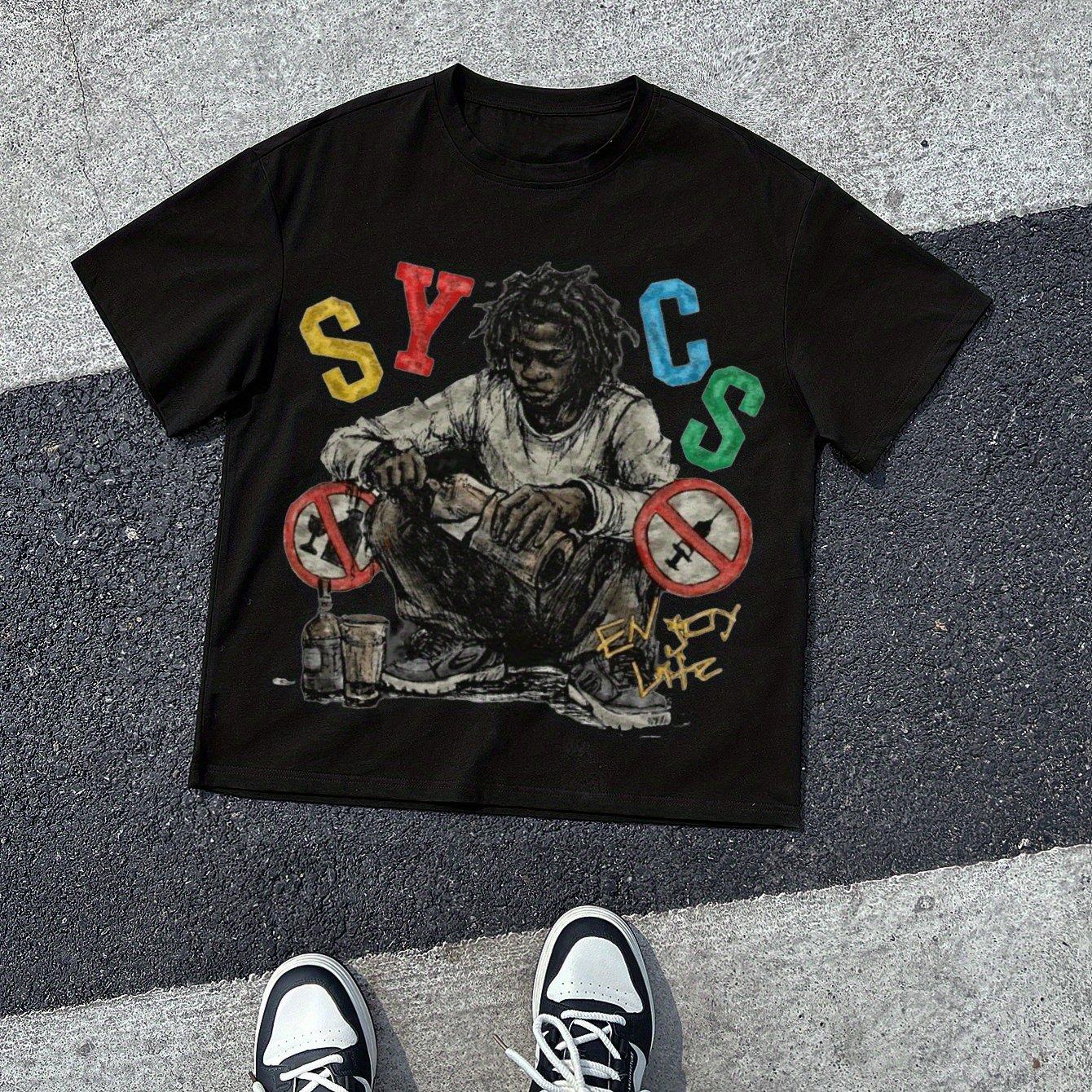 

Men s Casual Graphic T-Shirt SYCS Graffiti Print No Smoking Symbols Regular Fit Short Sleeve Tee Machine Urban Streetwear 4XL