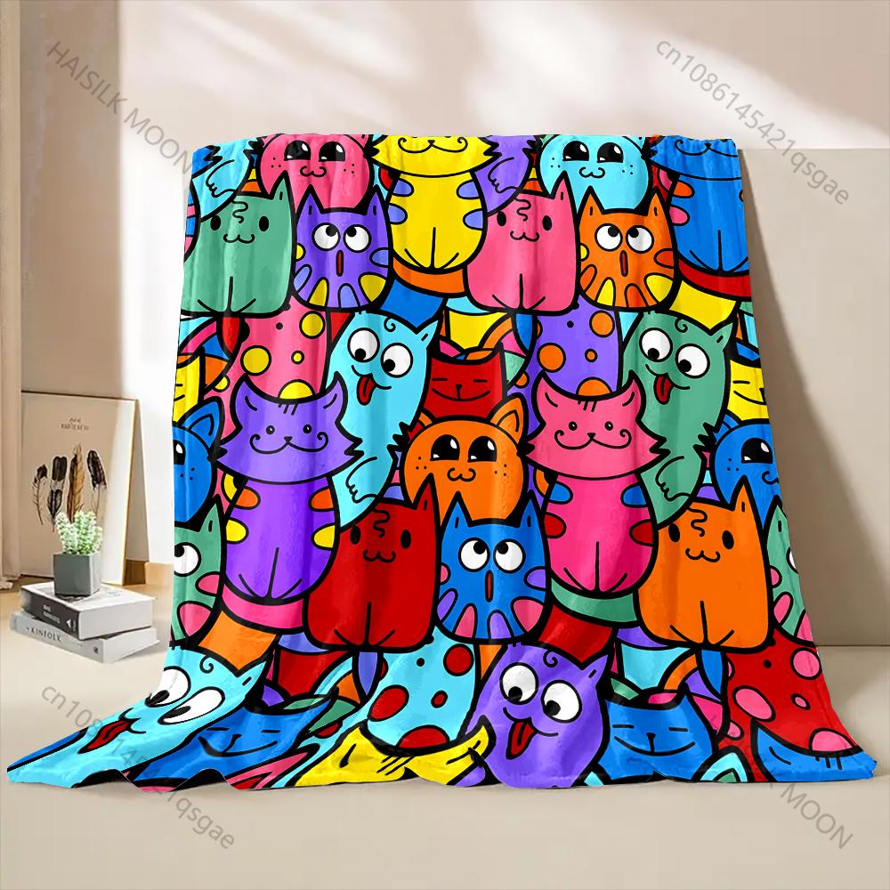 1PC Cute Cats Print Cartoon Blanket Warm and Comfortable Blanket for Home Sofa Travel Camping Picnic RV Luxury Gift