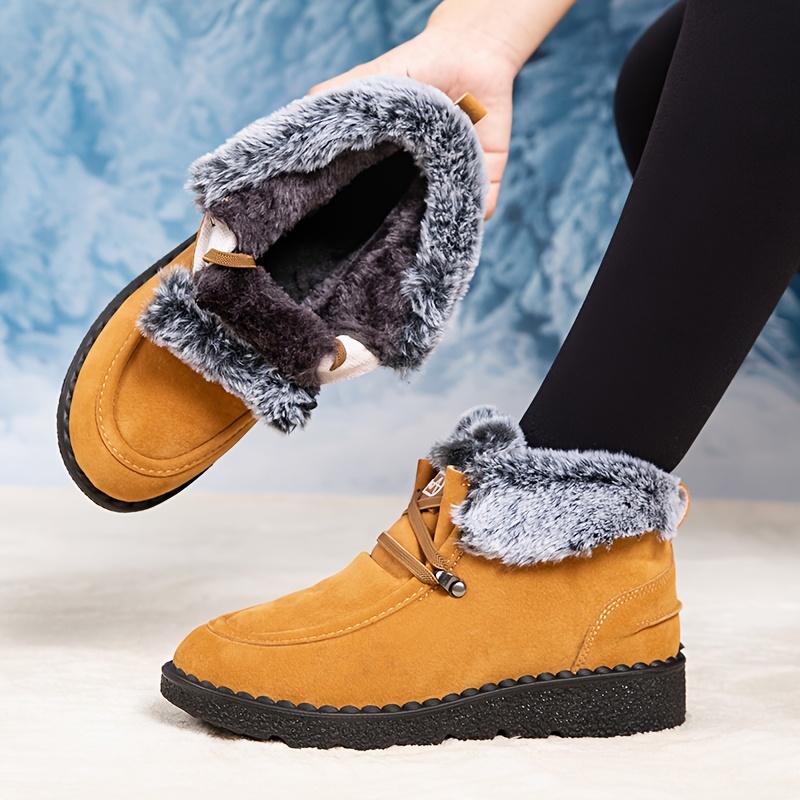 Women'S Winter Ankle Boots - Cozy Fleece-Lined Round Toe Lace-Up Boots with Thick Sole, Black & Gray Plush Design, for Cold Weather