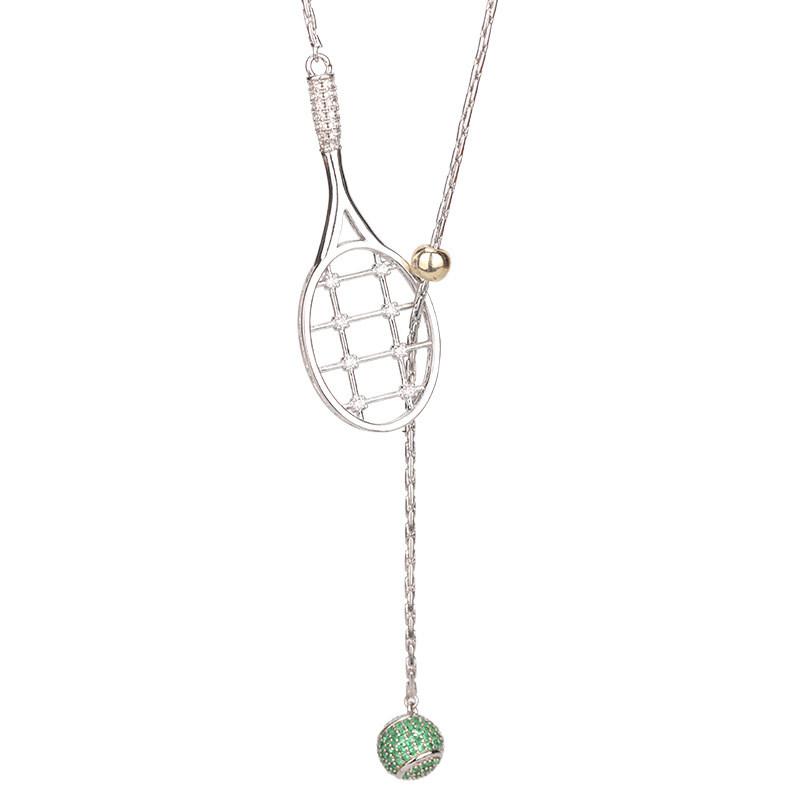 Elegant Geometric Tennis Racket Sweater Necklace Stylish Long Pendant For Women