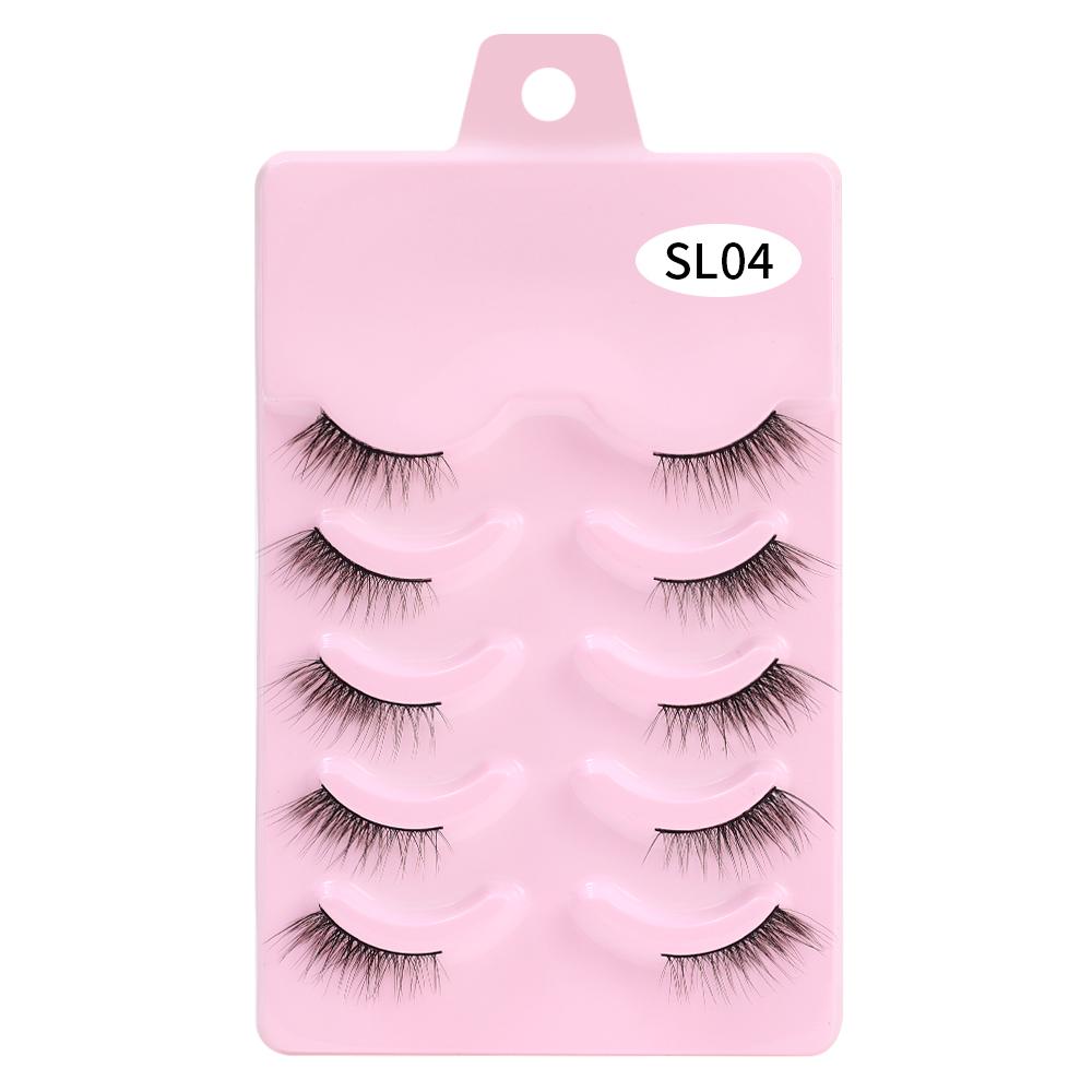 Halbe Wimpern, 5 Paar, natürliche, flauschige falsche Wimpern, Manga-Lash, 3D-Faux-Nerzwimpern, weiche geflügelte Wimpernverlängerung, Make-up-Tool