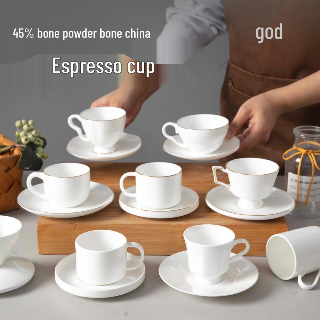 Pure White Bone China Espresso Cup & Saucer with Gold Rim, 80ml