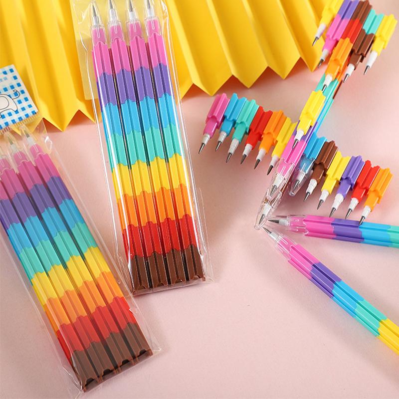 Rainbow Color Bullet Pen No-Sharpener Pencil Building Set As Kindergarten Prize Gift Stationery
