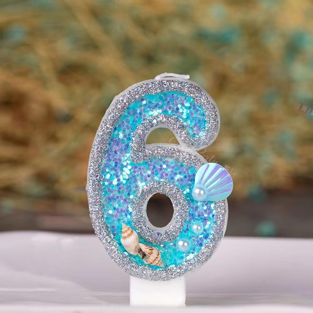 

Свеча на день рождения Русалочки для девочки, синяя морская ракушка, свеча на день рождения, 2 года, праздничный торт, декор