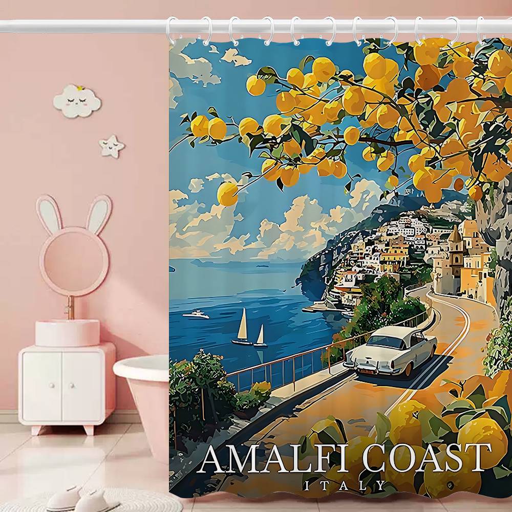 Mediterranean Lemon Cartoon Shower Curtain - Water-Repellent And Leak-Resistant, Mold And Mildew Resistant For