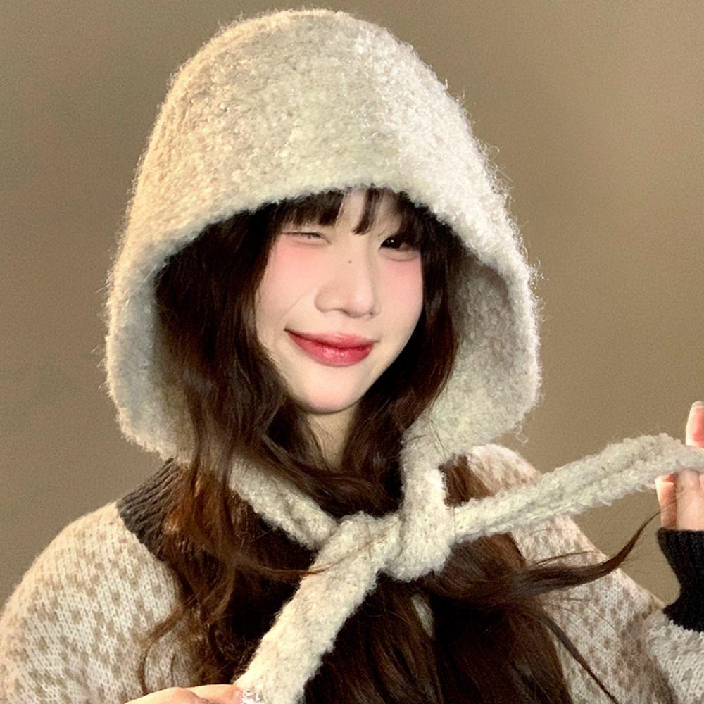 Thickened Ear Protection Hat Windproof Knitted Beanies Bonnet Cute Plush Earmuffs Cap  Women
