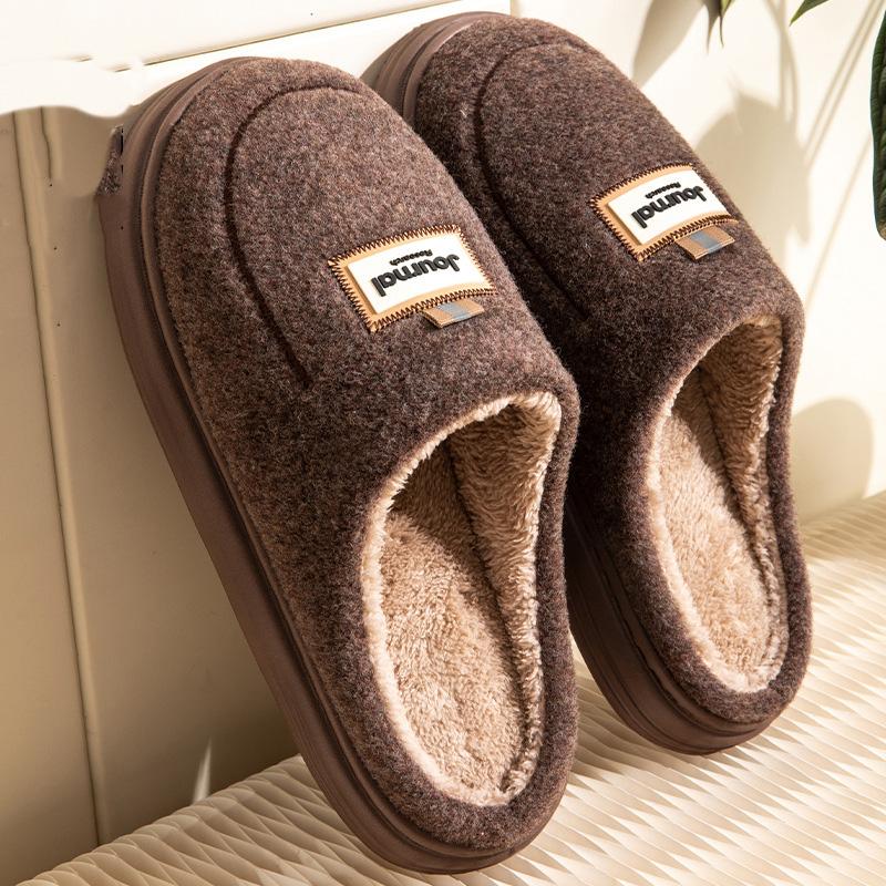 Men Winter Plus Size Cotton Slippers Casual Warm Indoor Cotton Shoes Anti Slip Flat Bottom Woolen Slipper Shoes 40-51