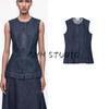 Spring New Women's Clothing French Design Slim Fit Round Neck Denim Sleeveless Tops Vest 1265155