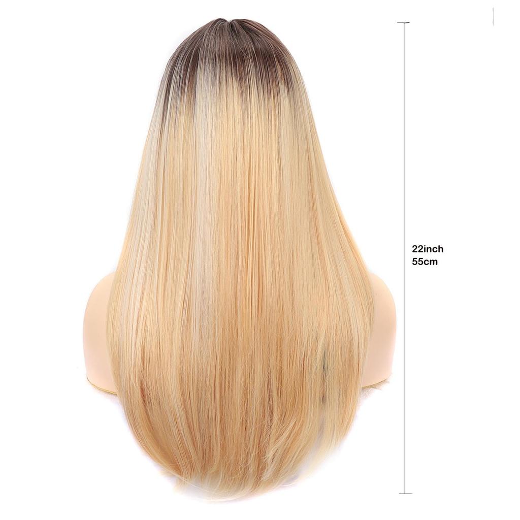 Synthetic Long Straight Hair Wig Blonde Ombre Color for Women Girls Daily Use