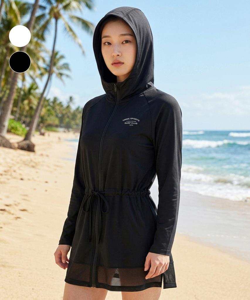 Helingbon Multi Loose Fit Long Mesh Hooded Zip-Up Rash Guard Cover-Up (2 Colors) / Rj399W