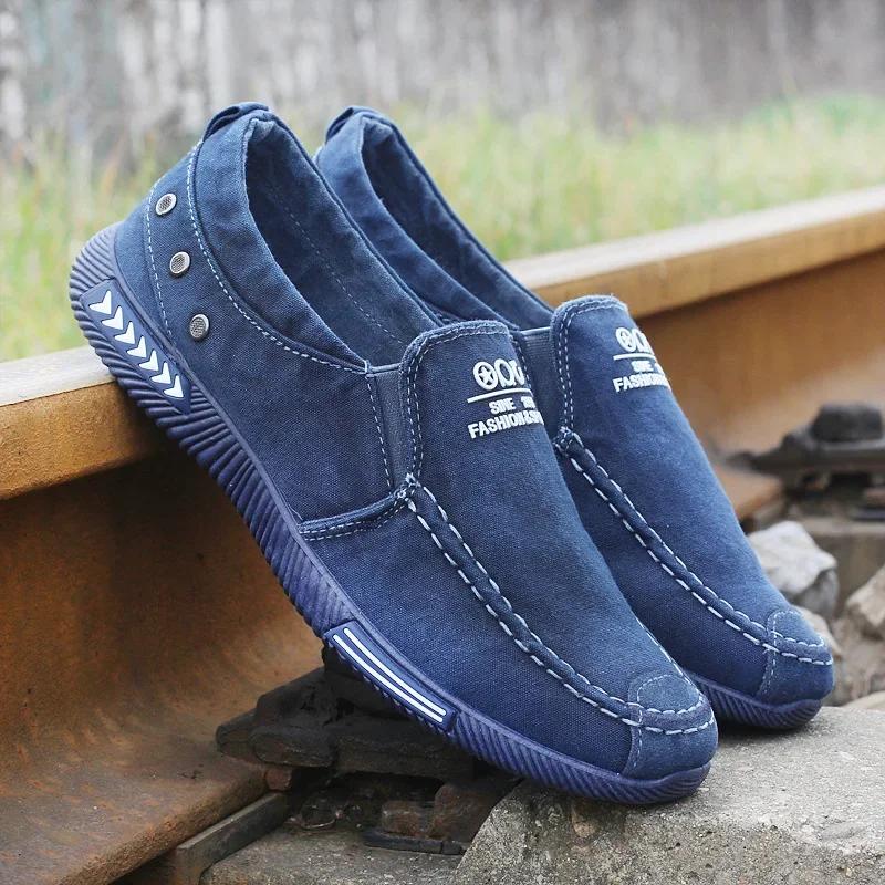 Pánské plátěné džínové boty Nazouvací tenisky Pánské na léto Venkovní Řidičské Mokasíny Trendy Vintage Lodičky Boty pro muže