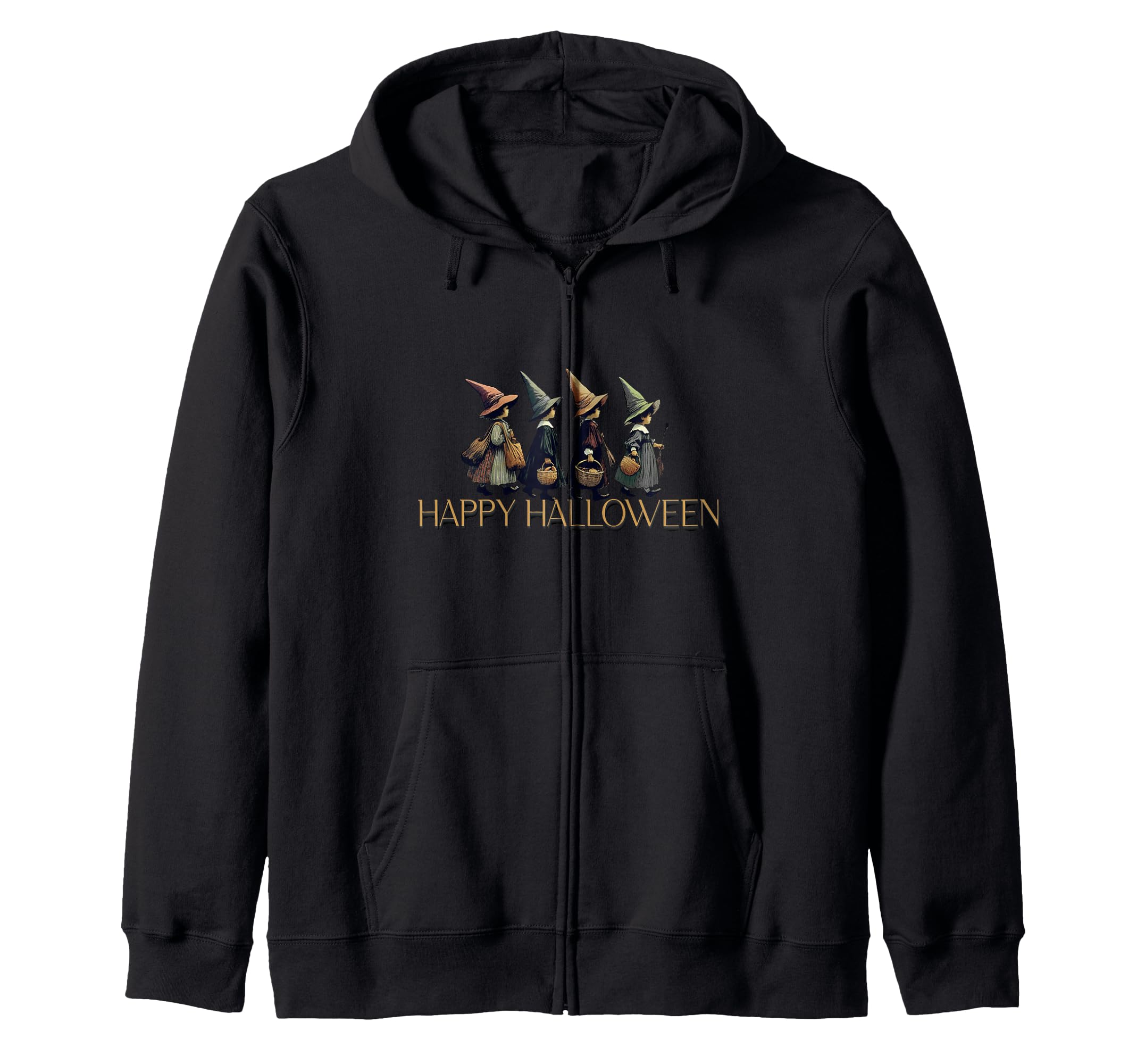 

Halloween Witch Candy Witch Hat Basket Colorful Broom All Saints Day Zip Hoodie чёрный