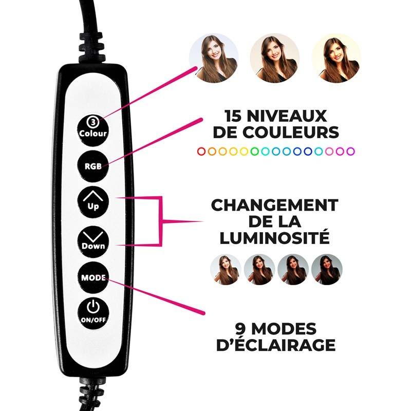 Selfie Rvb Multicolore Trépied Professionnel Anneau Lumineux Rl10rgbt