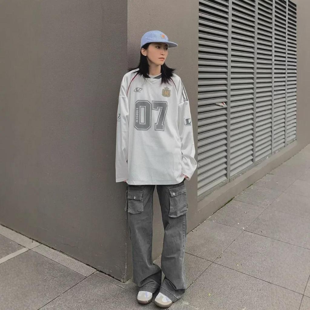 Pánský volný hiphopový graffiti síťovaný top s dlouhým rukávem