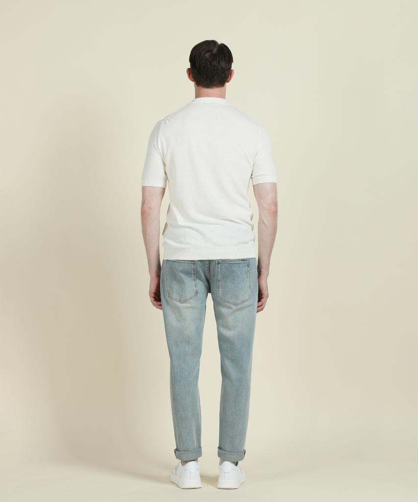 PANICALE Ivory Striped Short-Sleeve Polo Knit