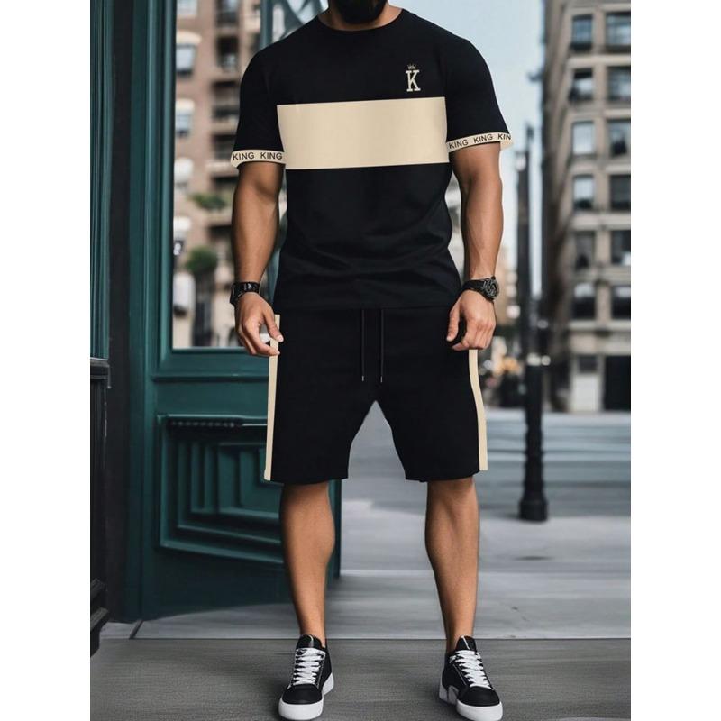 New Summer Vacation Leisure Daily 3D Men's Sports Wear Large Round Neck Short Sleeved T-shirt Shorts Set Casual Street Clothing