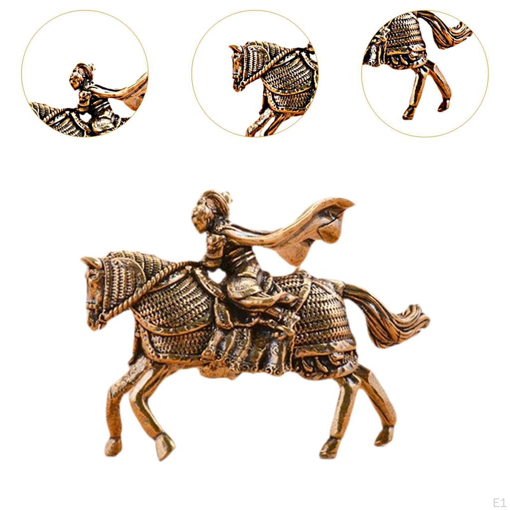 Mulan on Horseback Statue Retro Antique Miniature Brass Figurine Bronze Figure for Tabletop
