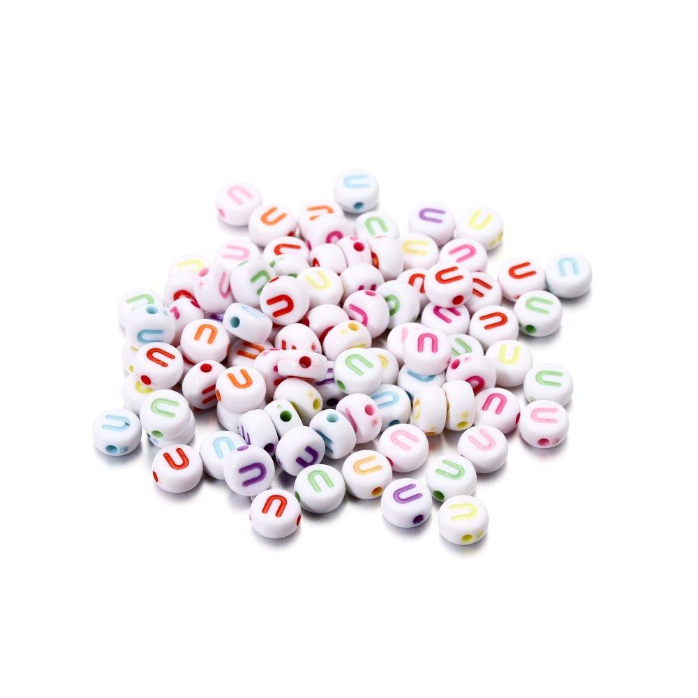 Color Letter Beads On White Background Acrylic English Letter Beads Plastic Round Bracelet Beads 26 Single Letter D