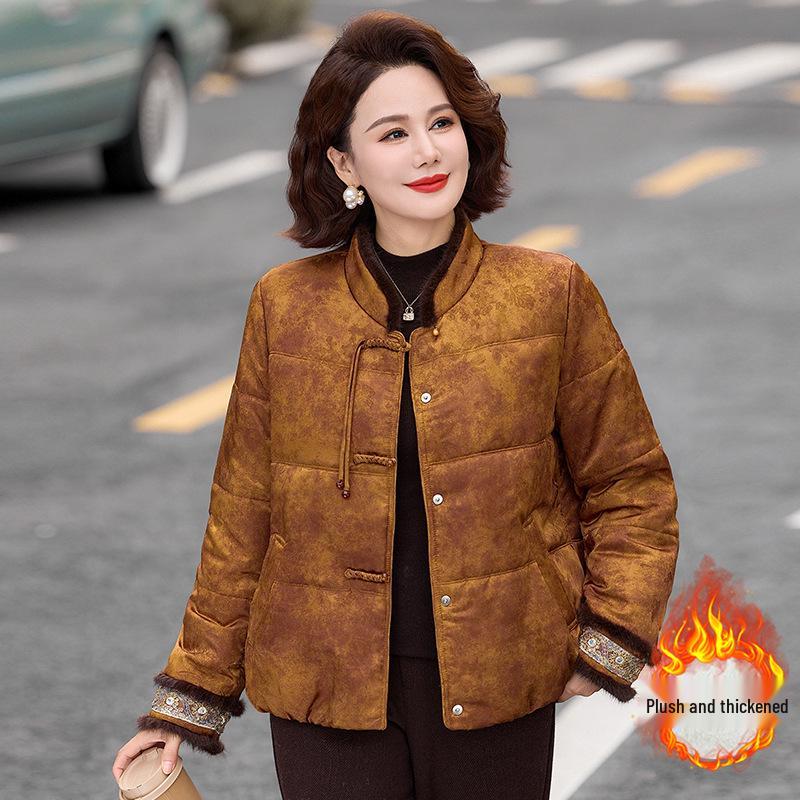 Chinese Retro Winter Cotton Jacket for Women Aged 40-60