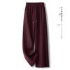 Women's Khaki Woolen Wide Leg Pants - Autumn/Winter 2024 Slimming Fleece-Lined Drapey Pants