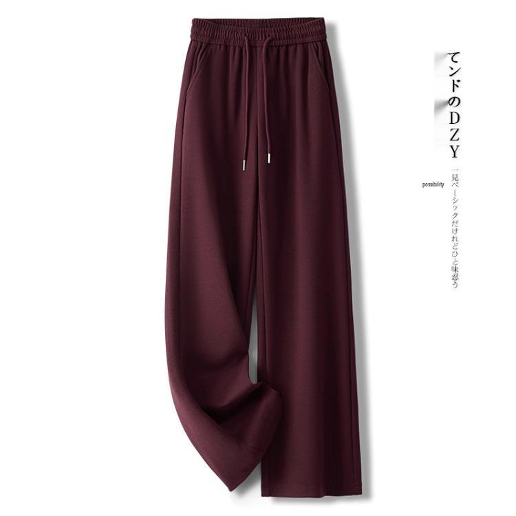Women's Khaki Woolen Wide Leg Pants - Autumn/Winter 2024 Slimming Fleece-Lined Drapey Pants