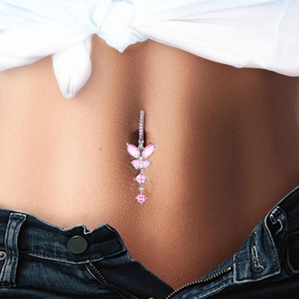Schmetterling Fake Bauchnabelring Rosa Clip-on Bauchnabelring Bauchnabelpiercing Ring Körperschmuck