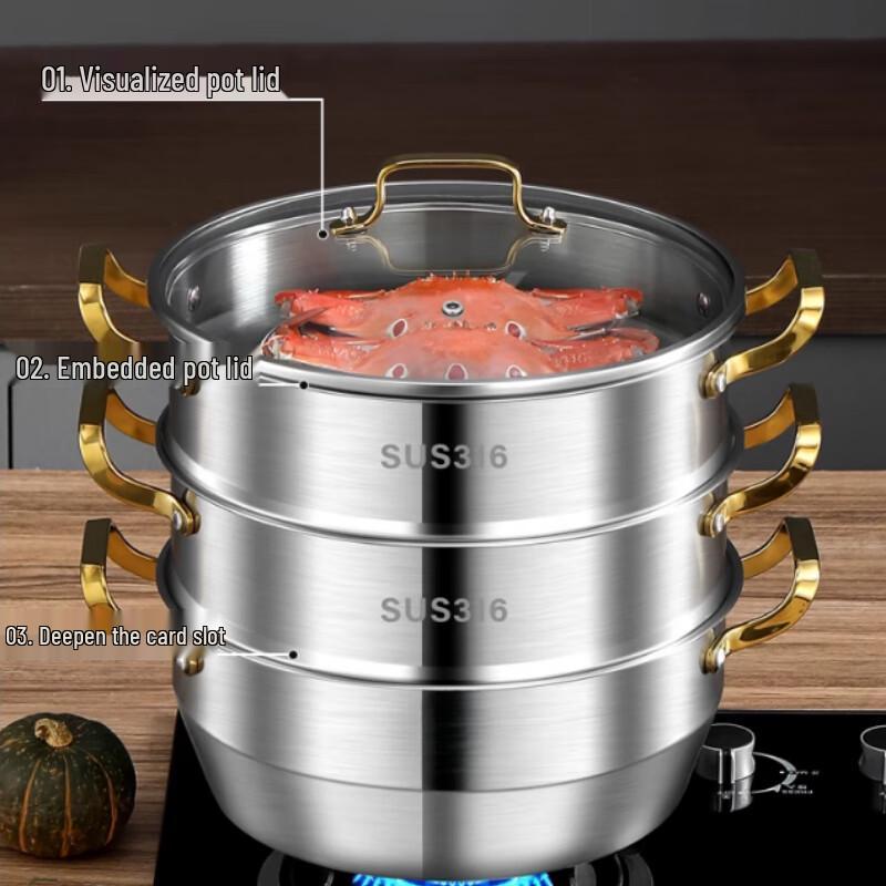 Pánev 30 cm 316 Nerezová ocel 2patrový parní hrnec