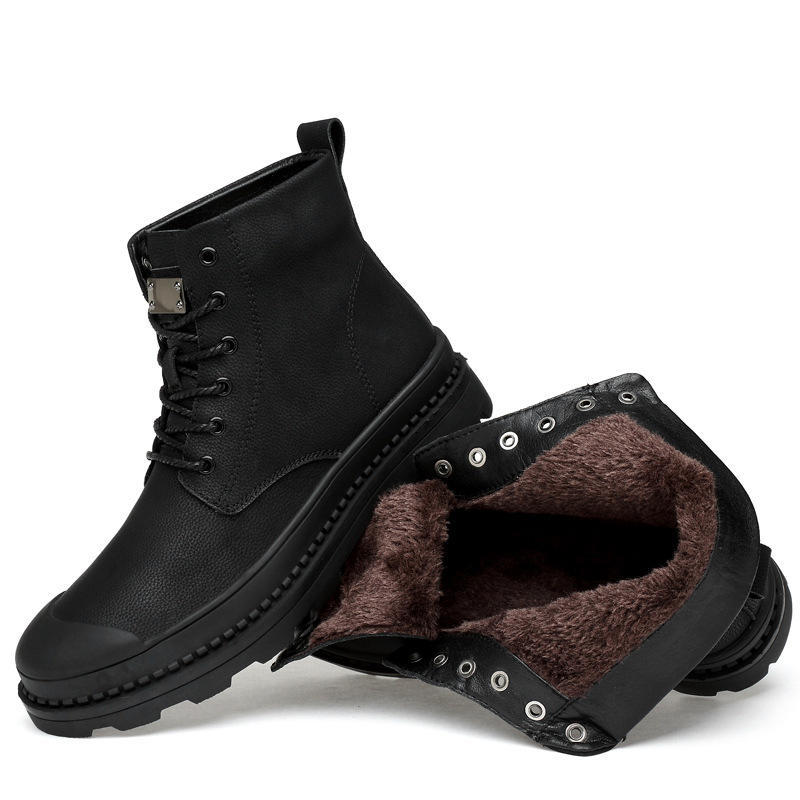 

2025 Мужские зимние бархатные ботинки Мартин на высокой подошве, теплые кожаные ботинки, мужские уличные трендовые универсальные военные ботинки, короткие ботинки 47