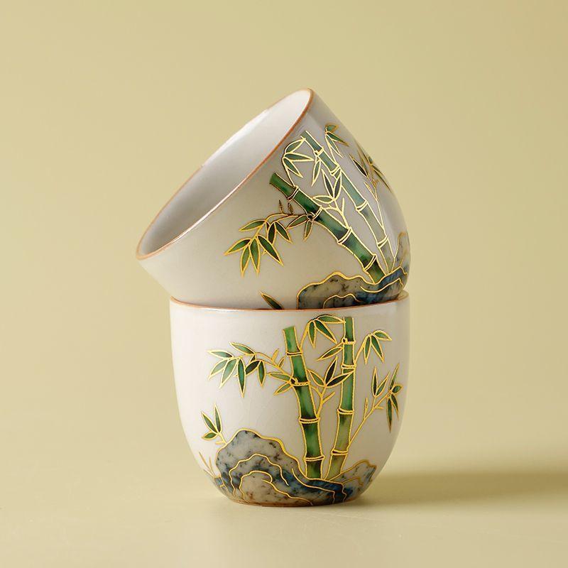 Zestaw do herbaty Gaiwan 1 Gaiwan, 2 Filiżanki, Ręcznie Malowana Ceramika, Luksusowy Zestaw do Herbaty Kung Fu, Naczynia do Herbaty z Pieca Ru