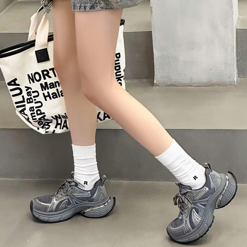 Muffin platform dad shoes women's spring new leather mesh breathable casual sneakers