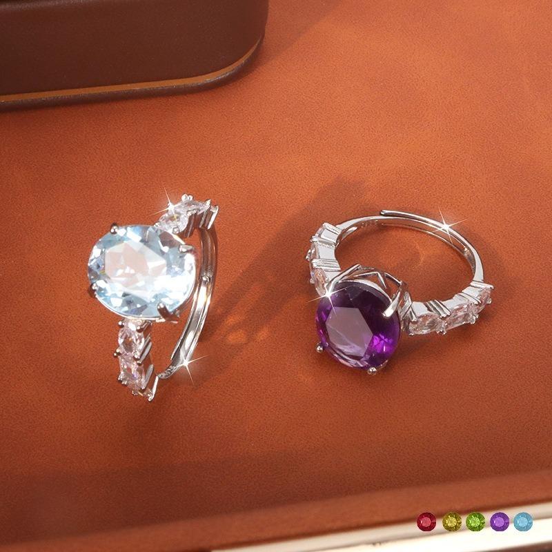 Women's S925 Sterling Silver Brushed Craft Ring Natural Crystal Garnet Peridot Adjustable Jewelry