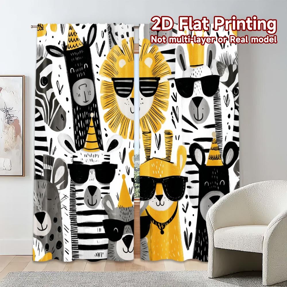 Contemporary Flat Printing Curtains Without Rod Safari Party Popular Fabric Outdoor Decorations Use Set Of 2 Made Polyester